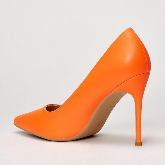 Women Orange Polyurethane Closed Pointed Toe Stiletto High Heel Shoes Pumps - Picture 9 of 9